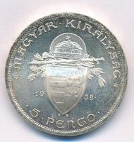 1938. 5P Ag "Szent István" T:1- patina Adamo P8.1