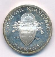 1938. 5P Ag "Szent István" T:2 patina Adamo P8.1