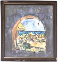 BD jelzéssel: Vízparton. Akvarell, papír, jelzett, üvegezett fa keretben, 35×35 cm