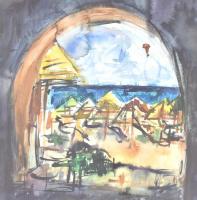 BD jelzéssel: Vízparton. Akvarell, papír, jelzett, üvegezett fa keretben, 35×35 cm