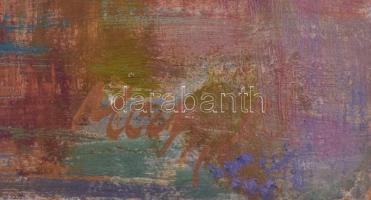 Meggyes László (1928-2003): Házak vízparton (Tisza Szolnoknál?). Olaj, farost jelzett, hátoldalán Ké...