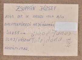 Zsuppán József (?-): Balatonfüredi hajóállomás. Olaj, vászon, jelzett, hátoldalán címkével feliratoz...