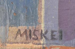 Miskei László (1937-2015): Konstruktivista csendélet. Olaj, fa, jelzett, jobb felső sarka sérült. Há...