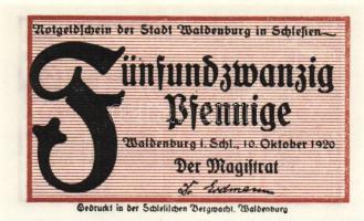 Német Birodalom/Weimari Köztársaság/ Waldenburg 1920. 25Pf(4x) 4klf db, teljes sor T:I