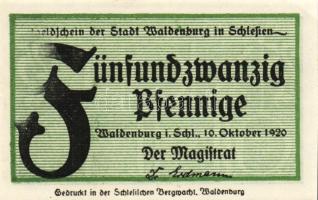 Német Birodalom/Weimari Köztársaság/ Waldenburg 1920. 25Pf(4x) 4klf db, teljes sor T:I