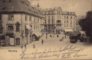 1906 Würzburg, Dominikanerplatz, Dauchs Conditorei / square, street view, tram, confectionery of Dauch, shop of S. Ruschkewitz (small tear)