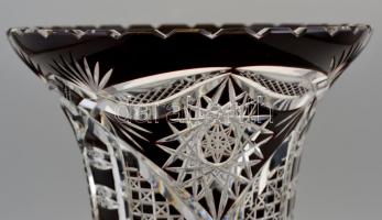 Ezüst(Ag) talpas ólomkristály váza, jelzett, metszett, apró kopásokkal, m: 30,5 cm