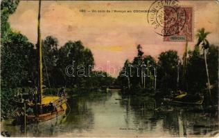Cochinchine, Un coin de lArroyo / river, boats (tear)