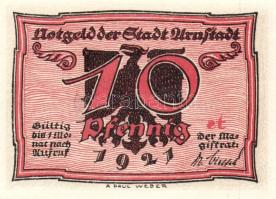 Német Birodalom/Weimari Köztársaság/ Arnstadt 1921. 10Pf(6x) 6klf db, teljes sor T:I