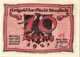 Német Birodalom/Weimari Köztársaság/ Arnstadt 1921. 10Pf(6x) 6klf db, teljes sor T:I