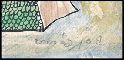 Borgó György Csaba (1950- ): A földönkívüli. Vegyes technika, merített papír, jelzett. 40,5×29,5 cm