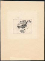 Kondor Béla (1931-1972): Madár (életműkat.: 64/39), 6 kis rézkarc mappából. Rézkarc, papír, utólagos (?) jelzéssel, lap alján ragasztás (paszpartuzás) nyomaival 5x6,5 cm