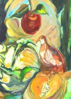 Krizbai Sándor (1949-): Csendélet madárral. Vegyes technika, merített papír, jelzett, datált (2010),...