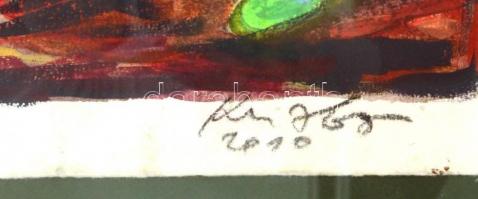 Krizbai Sándor (1949-): Csendélet madárral. Vegyes technika, merített papír, jelzett, datált (2010),...