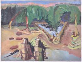 Krizbai Sándor (1949-): Erdélyi idill. Olaj, vászon, jelzett és datált (Krizbai 2009), hátoldalán au...