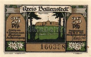 Német Birodalom/Weimari Köztársaság/ Ballenstedt 1921. 25Pf + 30Pf(4 részre szedhető:2x5 és 2x10Pf) + 50Pf(2x) + 75Pf + 100Pf 6klf db, teljes sor T:I