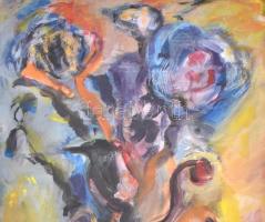 TM jelzéssel: Virágok. Olaj, karton, 70x34 cm