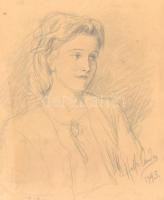 Heller Andor (1904-?): Fiatal hölgy portréja. Ceruza, papír, kartonra kasírozva, jelzett és datált (Heller Andor 943), üvegezett fa keretben, 22,5×18 cm