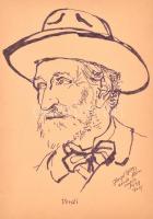 Jergel György (?-): Giuseppe Verdi portréja. Filctoll, papír, jelzett, 43×30 cm
