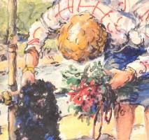 Olvashatatlan jelzéssel: Buksi a pesti Dunaparton. Vegyes technika, papír, lap szélén ragasztás mara...