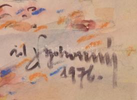 Olvashatatlan jelzéssel: Buksi a pesti Dunaparton. Vegyes technika, papír, lap szélén ragasztás mara...