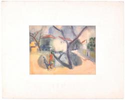 Gerő András (1936-): Buda, Pagony utca. Gouache, papír, paszpartuban, jelzett, hátoldalán feliratozo...