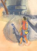 Gerő András (1936-): Buda, Pagony utca. Gouache, papír, paszpartuban, jelzett, hátoldalán feliratozo...