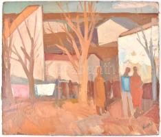 Kalló László (1925-2018): Tavaszi táj. Olaj, karton, jelzett, hátoldalán Képcsarnok Vállalat címkéjé...