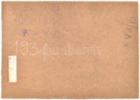 Ugocsai László (1944-): Műemlék. Olaj, farost, jelzett, hátoldalán Képcsarnok Vállalat címkéjével és...