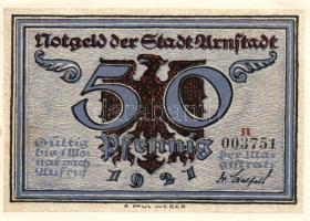 Német Birodalom/Weimari Köztársaság/ Arnstadt 1921. 50Pf(6x) 6klf db, teljes sor T:I