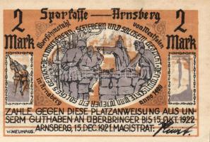 Német Birodalom/Weimari Köztársaság/ Arnsberg 1921. 50Pf + 1M + 2M 3klf db, teljes sor T:I,I-