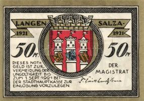 Német Birodalom/Weimari Köztársaság/ Langensalza 1921. 50Pf(6x) 6klf db, teljes sor T:I