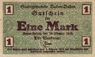 Német Birodalom/Császárság/Baden-Baden 1918.10.18. 1M,2M,5M,20M,50M komplett sor! T:I,II Összesen 5klf db!