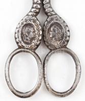 Régi olló Ferenc József és Sissi képmásával, h: 14,5 cm