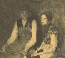 Fényes Adolf (1867-1945), Zádor István (1882-1963): Fiatal pár. Rézkarc, papír, jelzett, üvegezett  ...