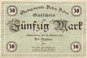 Német Birodalom/Császárság/Baden-Baden 1918.10.18. 1M,2M,5M,20M,50M komplett sor! T:I,II Összesen 5k...