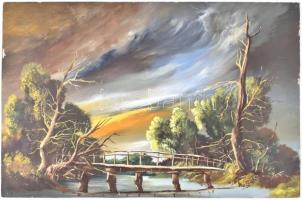 Márton József (1950-2003): Dunántúli patak. Olaj, farost, jelzett, hátoldalán a művész autográf címk...