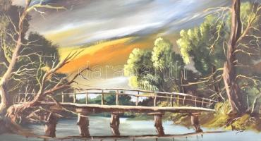 Márton József (1950-2003): Dunántúli patak. Olaj, farost, jelzett, hátoldalán a művész autográf címk...