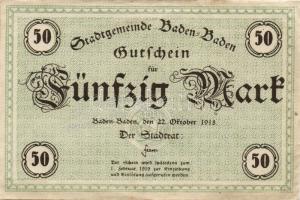 Német Birodalom/Császárság/Baden-Baden 1918.10.18. 5M, 20M, 50M hivatalos érvénytelenítéssel T:I,I- ...