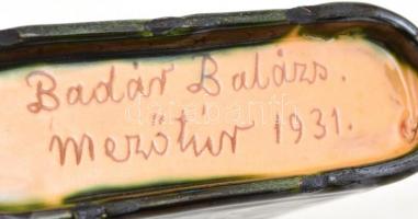 Badár Balázs (1855-1938): Butélia, mázas kerámia, apró mázhibákkal, jelzett, m: 16,5 cm