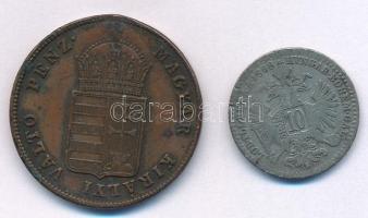 Vegyes: 1848. 1kr Cu forrasztásnyom + Ausztria 1868. 10kr Ag "Ferenc József" T:2-,3 Adamo ...