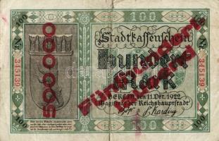 Német Birodalom/Weimari Köztársaság/Berlin 1922.10.11. 100M piros 500.000M fny-sal T:III/IV