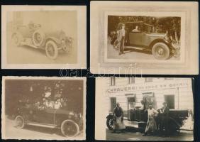 cca 1910-1940 7 db vegyes fotó és fotólap tétel autókról, közte az első lóvasúti kocsi, B.S.A. márká...