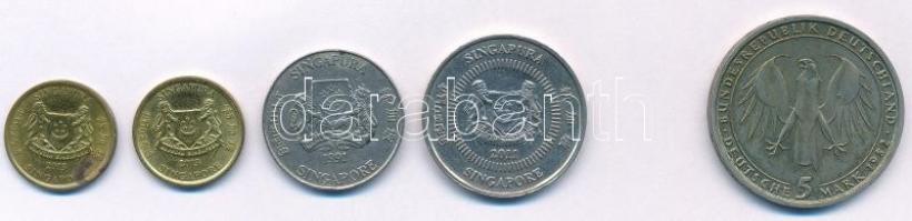 Szingapúr 1991-2013. 5c-50c (4xklf) + NSZK 1982D 5M Cu-Ni "Johann Wolfgang von Goethe" T:1...
