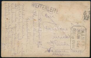 cca 1910 Katonák autóval, fotólap, hátulján írással, 9x14 cm