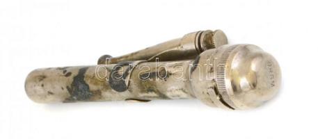 Régi fecskendő, fém tokban, kopott, tok: h: 12,5 cm, fecskendő h: 12 cm