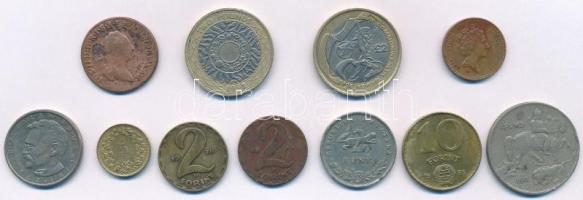 11db-os vegyes fémpénz tétel, közte 1780S 1kr Cu Mária Terézia + Nagy-Britannia 1998-2002. 2Ł (2xklf) T:2-3 11pcs of mixed coins, with Hungary 1780S 1 Kreuzer Cu Maria Theresia + Great-Britain 1998-2002- 2 Pounds (2xdiff) C:XF-F