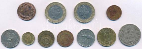 11db-os vegyes fémpénz tétel, közte 1780S 1kr Cu "Mária Terézia" + Nagy-Britannia 1998-200...