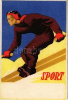 Síelő, téli sport. Magyar Központi Illetményhivatal Honvédelmi csoport / ski, winter sport art postcard (r)