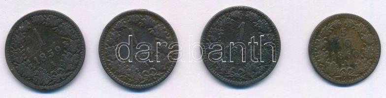 Ausztria 1858A 1kr Cu + 1859A 1kr + 1860A 5/10kr + 1kr T:2,2- 
Austria 1858A 1 Kreuzer Cu + 1859A 1...